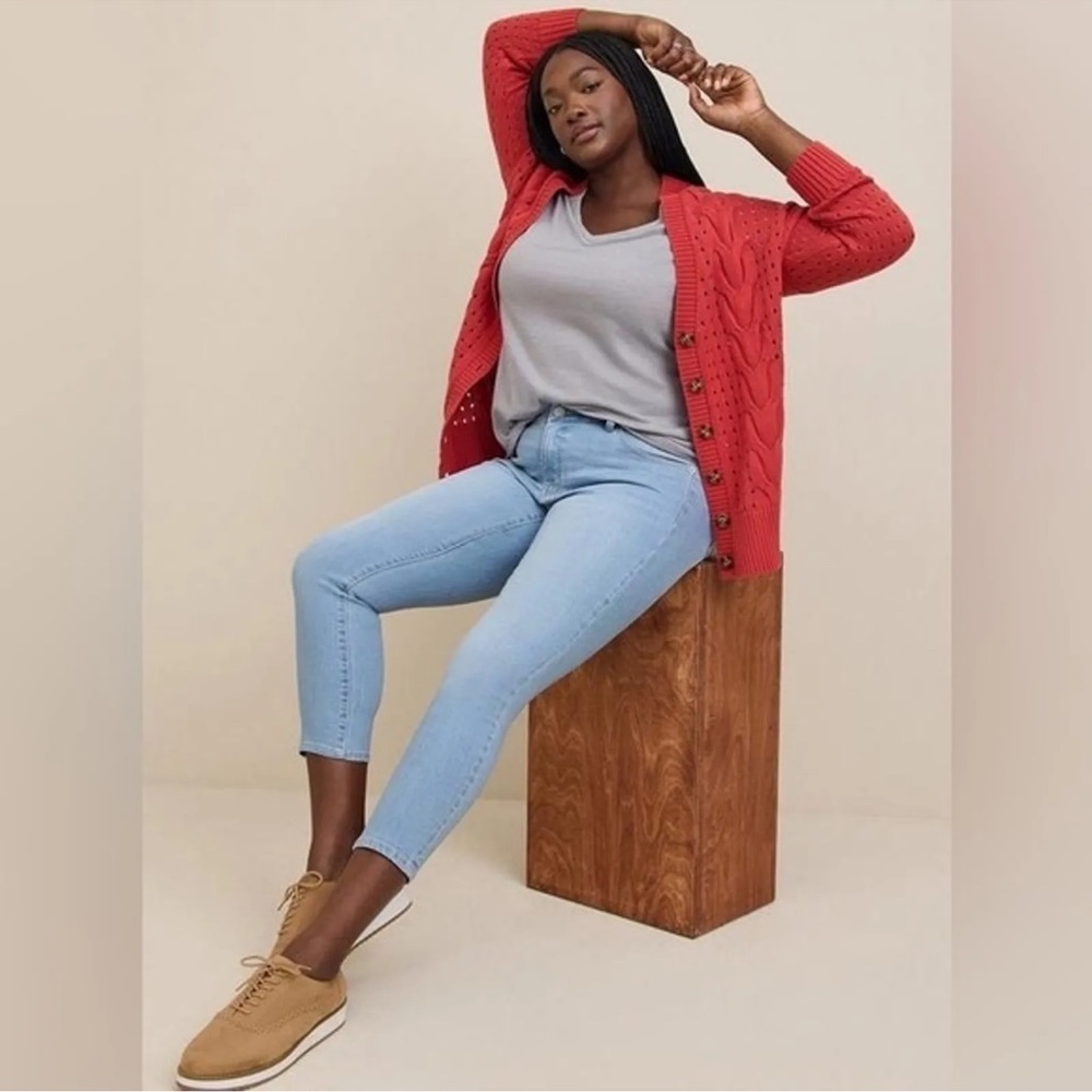 Torrid Cable boyfriend cardigan in apple red